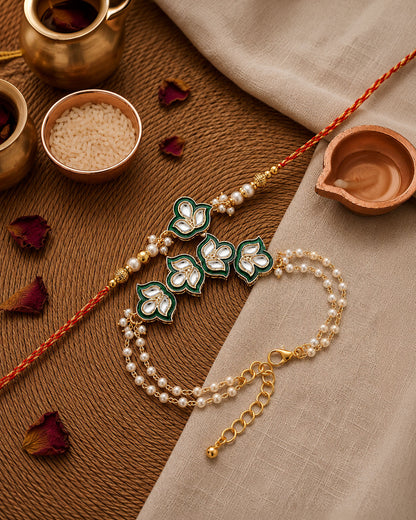 Green Devina Bhaiya Bhabhi Rakhi with Tilak Set and Card