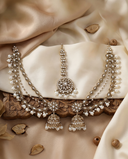 Mahvesh Bahubali Earring with Kaan Chain & Teeka