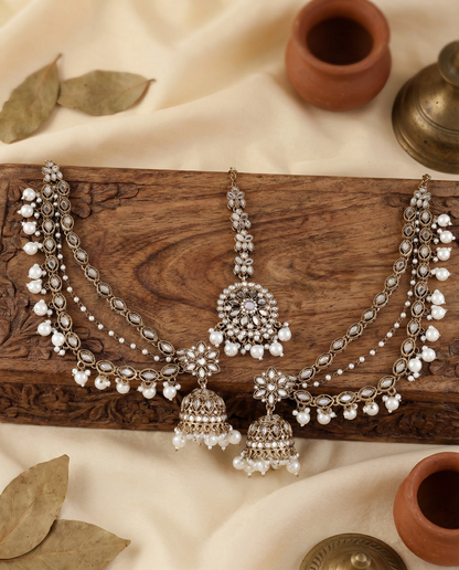 Mahvesh Bahubali Earring with Kaan Chain & Teeka