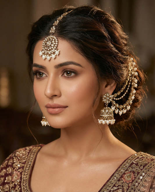 Mahvesh Bahubali Earring with Kaan Chain & Teeka