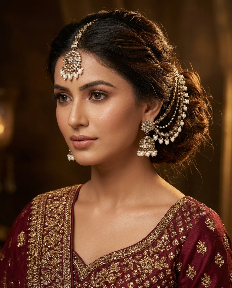 Mahvesh Bahubali Earring with Kaan Chain & Teeka