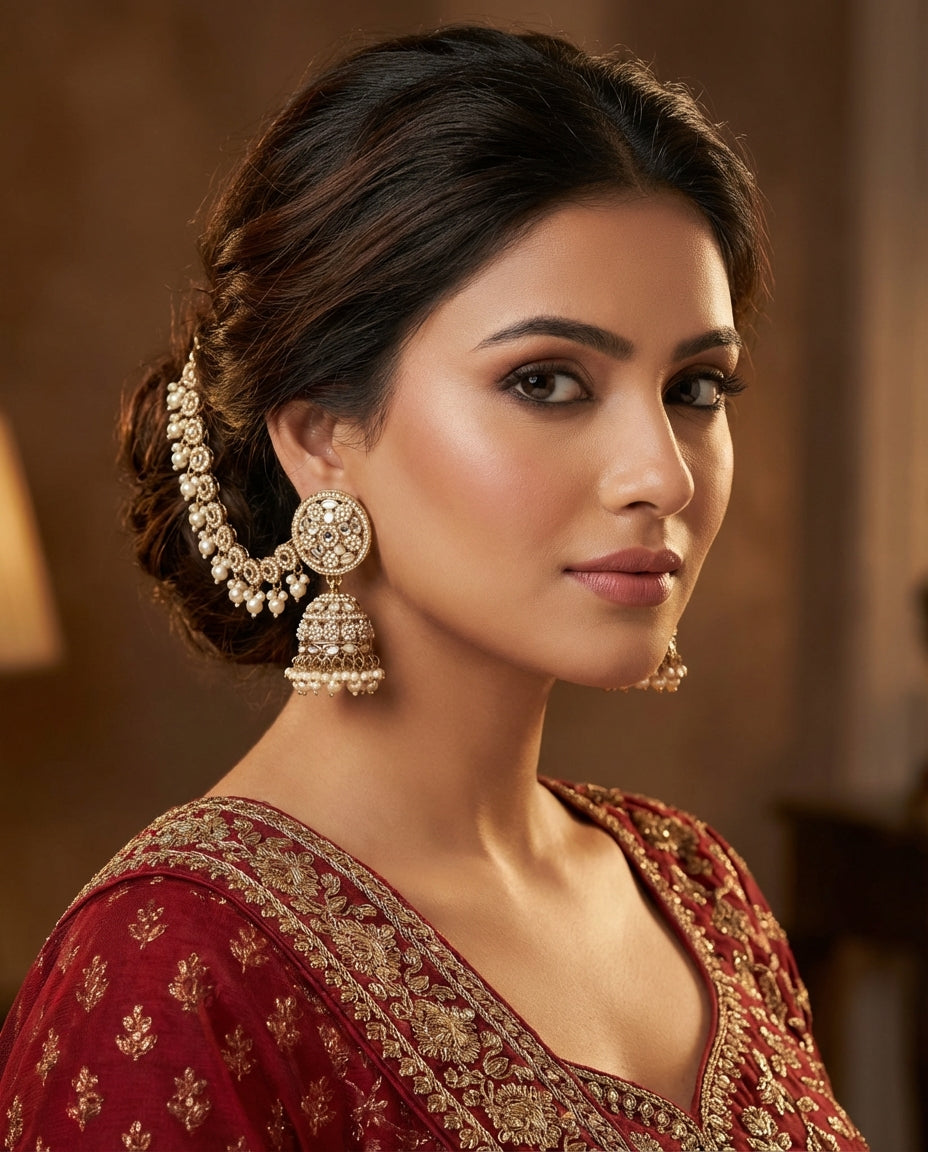 Krishika Mirror Bahubali Earring with Kaan Chain