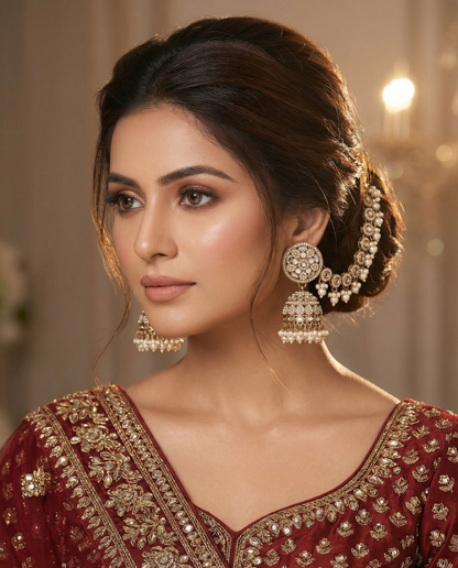 Krishika Mirror Bahubali Earring with Kaan Chain