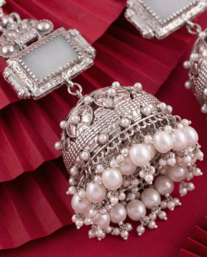 Silver Pearl Jhankaar Statement Jhumka