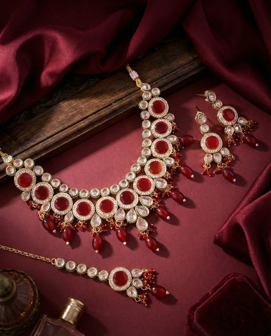 Red Mouli Premium Monalisa Necklace Set