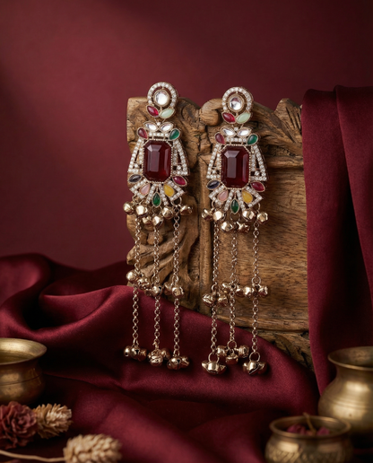 Multi Sharain Kashmiri Look Ghunghru Jhumka Earring