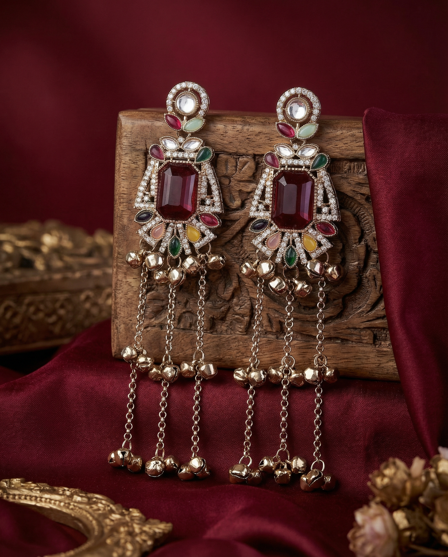 Multi Sharain Kashmiri Look Ghunghru Jhumka Earring