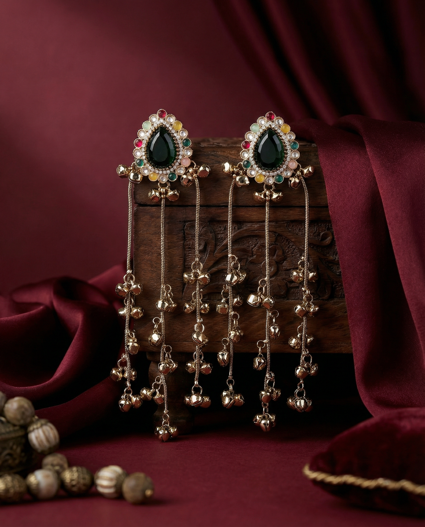 Green Multi Dhairya Kashmiri Look Ghunghru Jhumka Earring