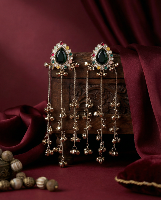 Green Multi Dhairya Kashmiri Look Ghunghru Jhumka Earring