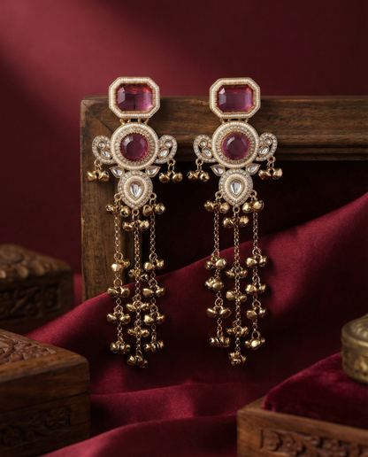 Pink Zavian Kashmiri Look Ghunghru Jhumka Earring