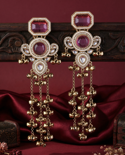 Pink Zavian Kashmiri Look Ghunghru Jhumka Earring