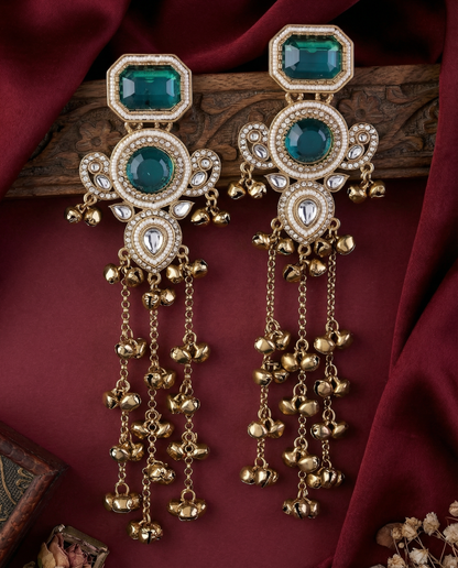 Sage Green Zavian Kashmiri Look Ghunghru Jhumka Earring
