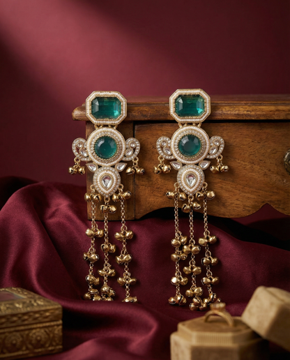 Sage Green Zavian Kashmiri Look Ghunghru Jhumka Earring