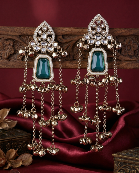 Sage Green Ekansh Kashmiri Look Ghunghru Jhumka Earring