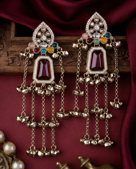 Ruby Multi Ekansh Kashmiri Look Ghunghru Jhumka Earring