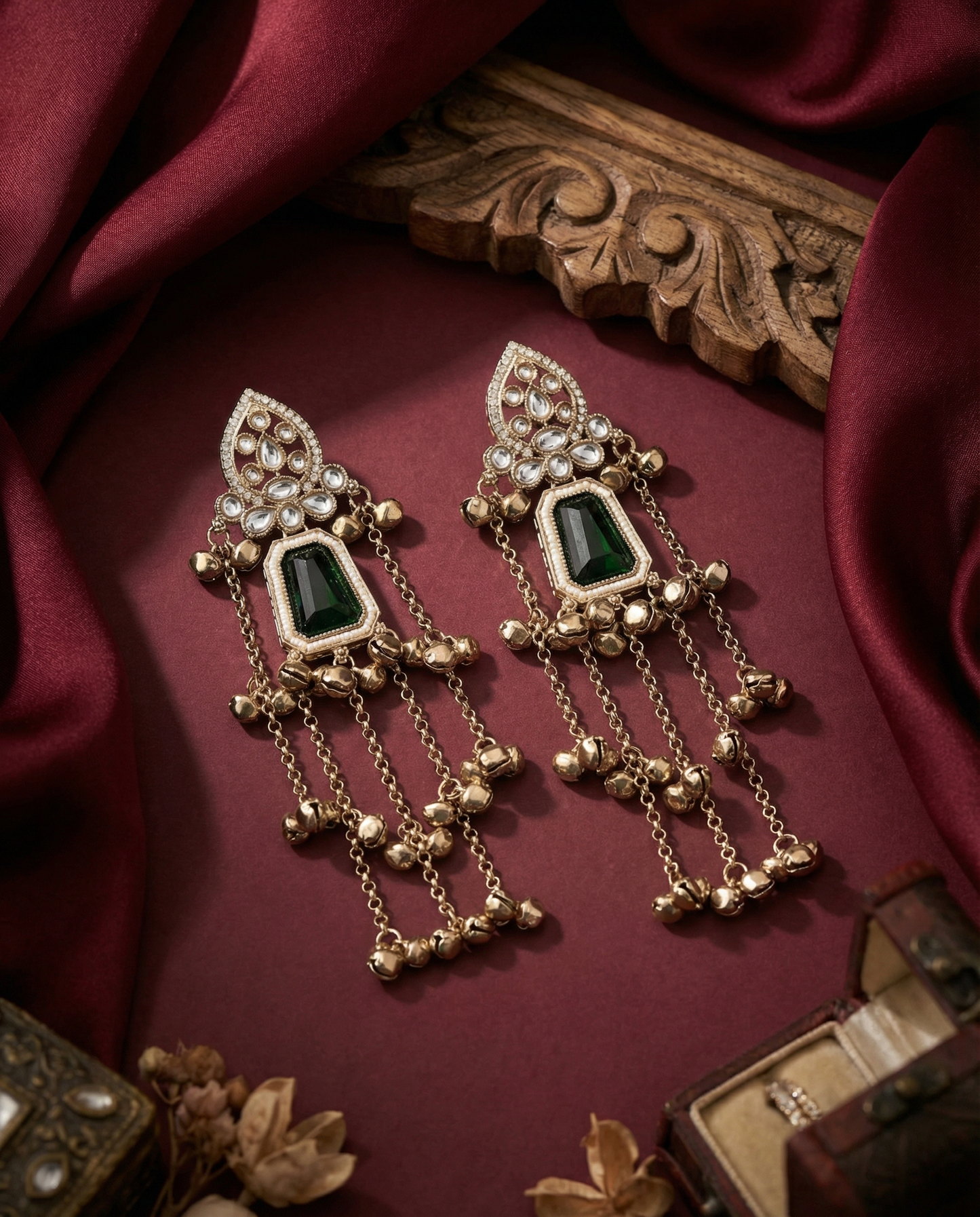Green Ekansh Kashmiri Look Ghunghru Jhumka Earring