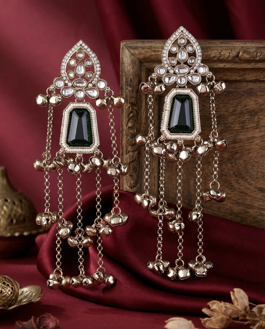 Green Ekansh Kashmiri Look Ghunghru Jhumka Earring