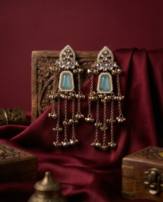 Turquoise Ekansh Kashmiri Look Ghunghru Jhumka Earring