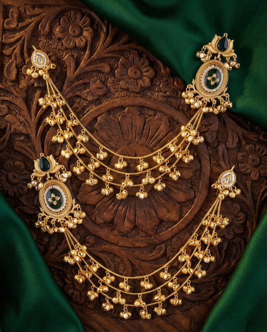 Harneet Premium Kashmiri Brass Lookalike Ghunghroo Kaan Chain Earring