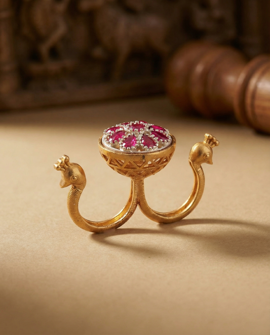 Ruby Umisha 2 Finger Brass Gold Statement Ring