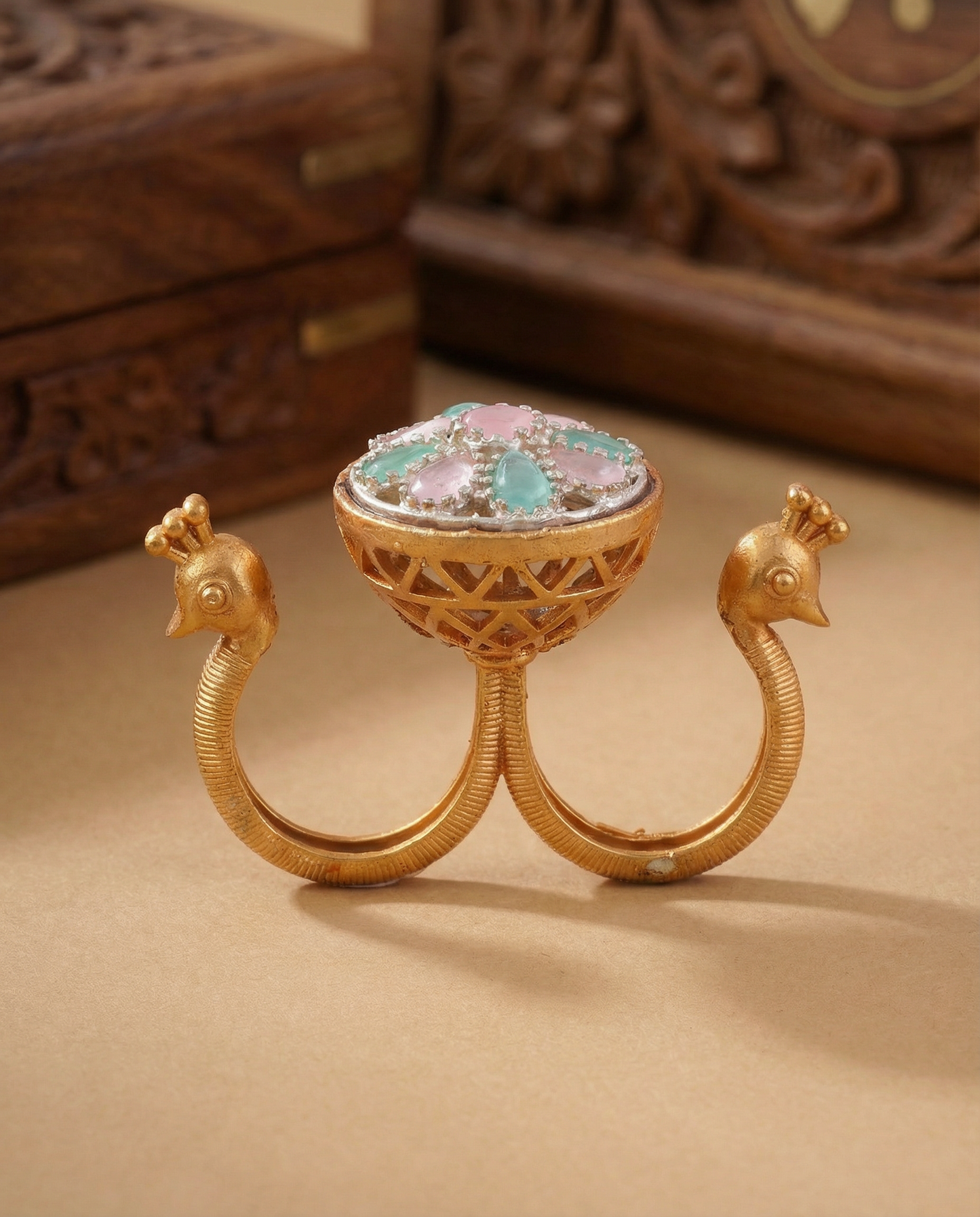 Pastel Umisha 2 Finger Brass Gold Statement Ring