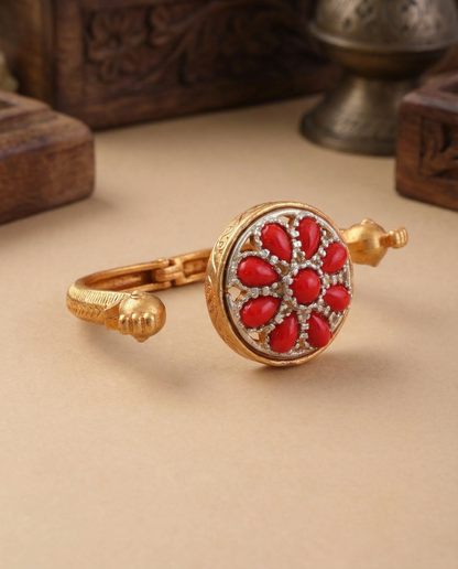 Red Umisha 2 Finger Brass Gold Statement Ring