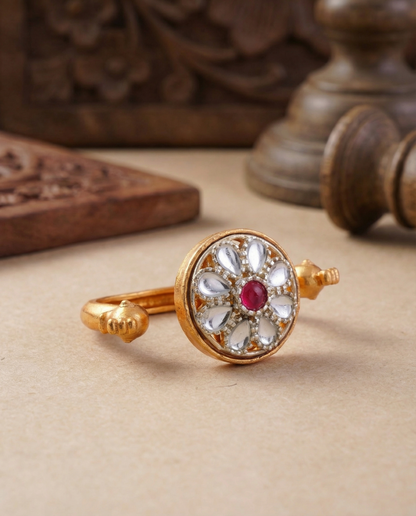 Silver Ruby Umisha 2 Finger Brass Gold Statement Ring