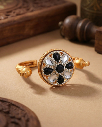 Silver Black Umisha 2 Finger Brass Gold Statement Ring