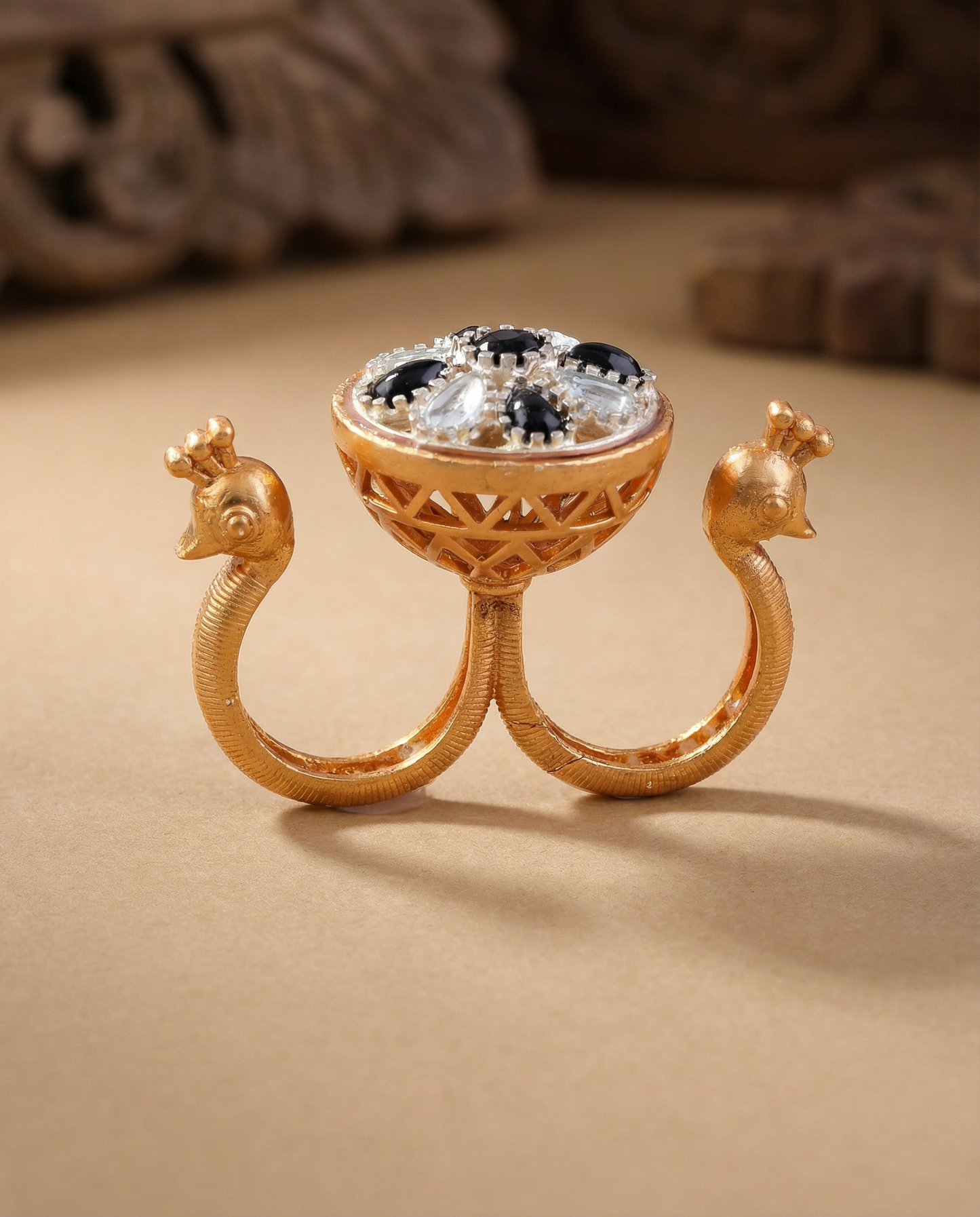 Silver Black Umisha 2 Finger Brass Gold Statement Ring