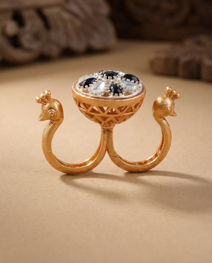 Silver Black Umisha 2 Finger Brass Gold Statement Ring