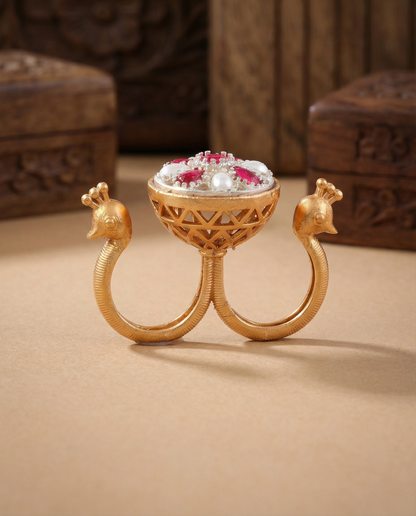 Silver Ruby 2.0 Umisha 2 Finger Brass Gold Statement Ring