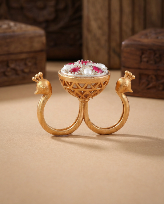 Silver Ruby 2.0 Umisha 2 Finger Brass Gold Statement Ring