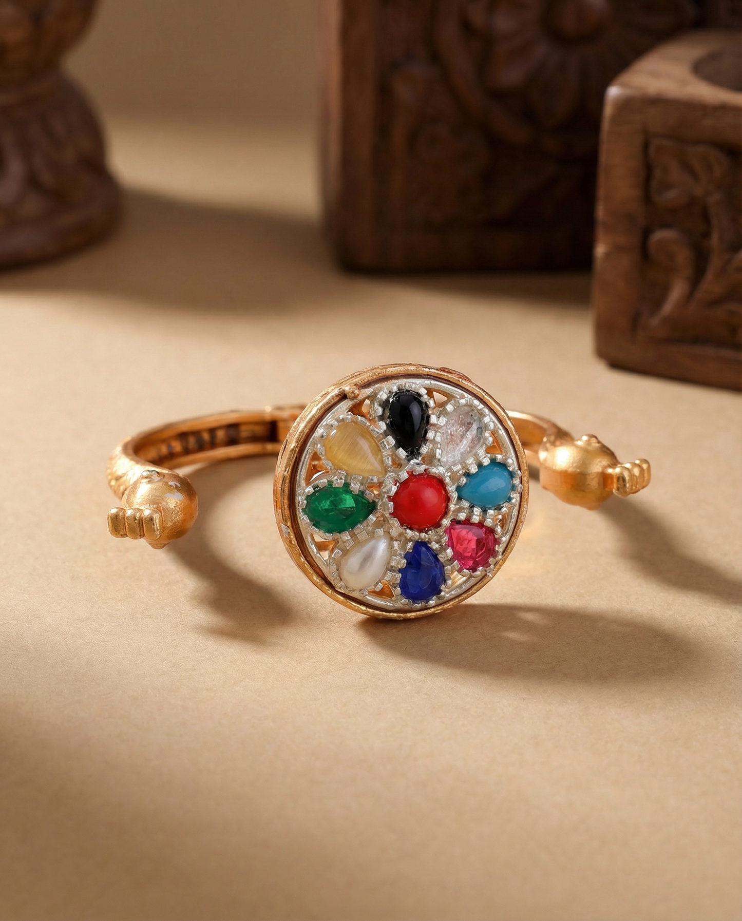 Multi Umisha 2 Finger Brass Gold Statement Ring