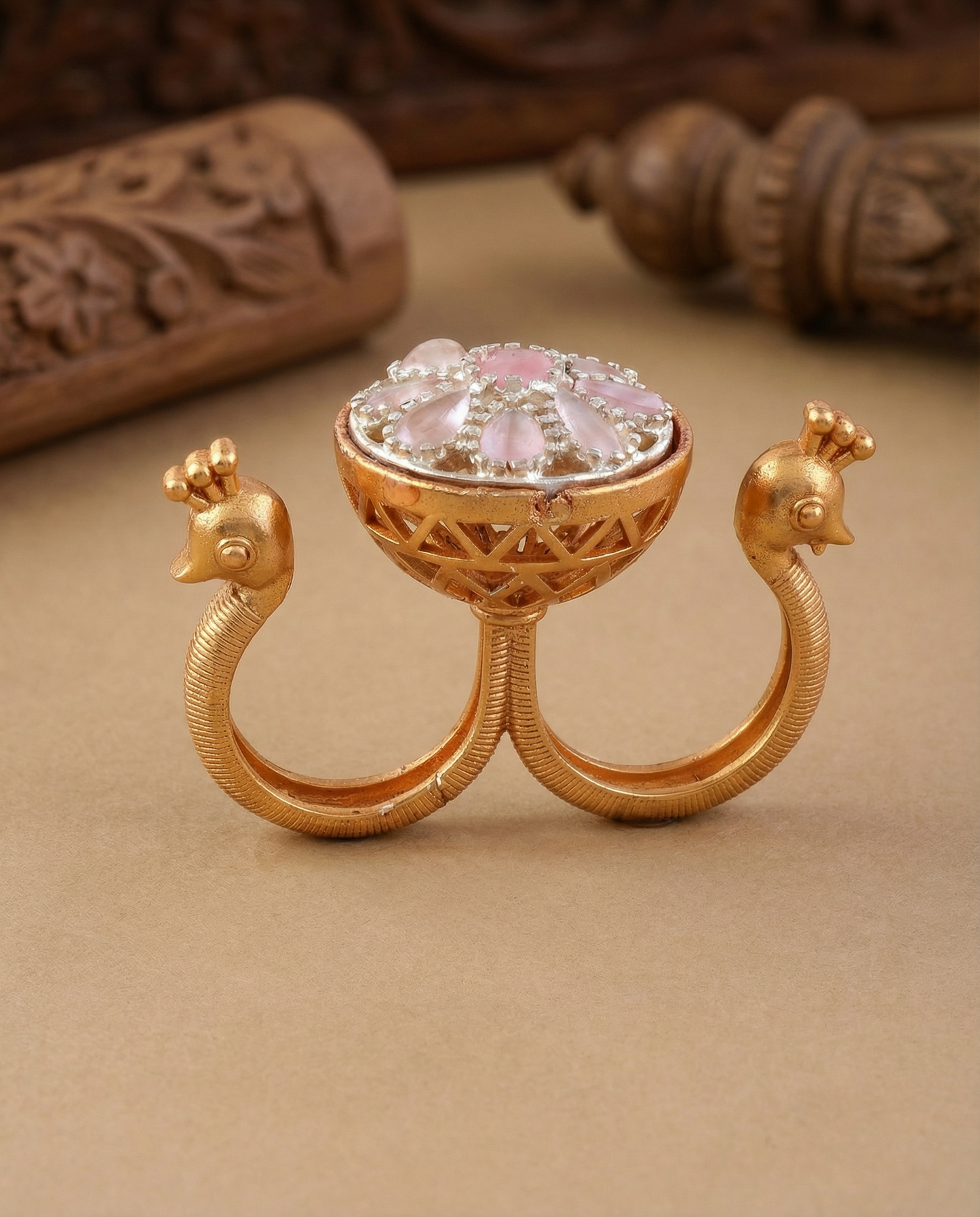 Blush Umisha 2 Finger Brass Gold Statement Ring