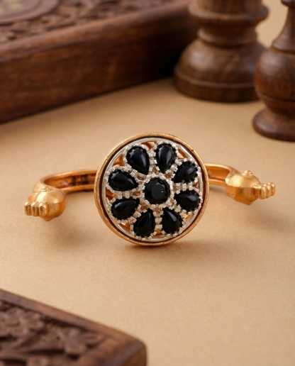 Black Umisha 2 Finger Brass Gold Statement Ring