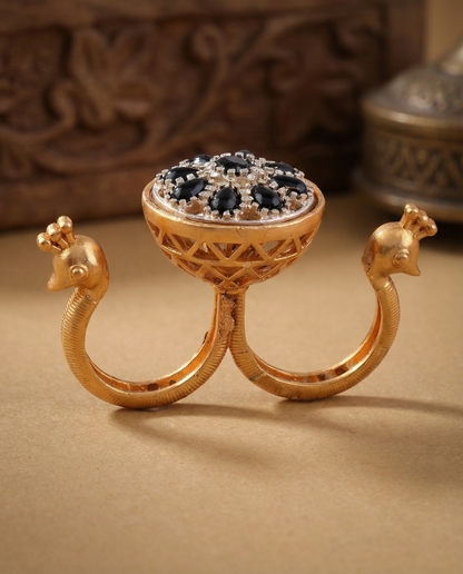 Black Umisha 2 Finger Brass Gold Statement Ring