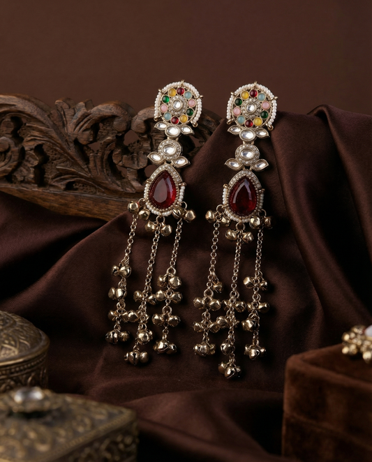 Red Multi Nakul Kashmiri Look Ghunghru Earring