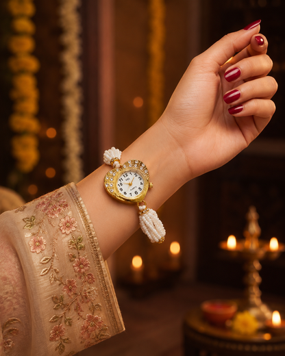 Heeri Pearl Zircone Heart Bracelet Wrist Watch