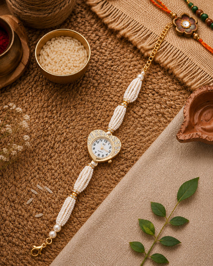 Heeri Pearl Zircone Heart Bracelet Wrist Watch