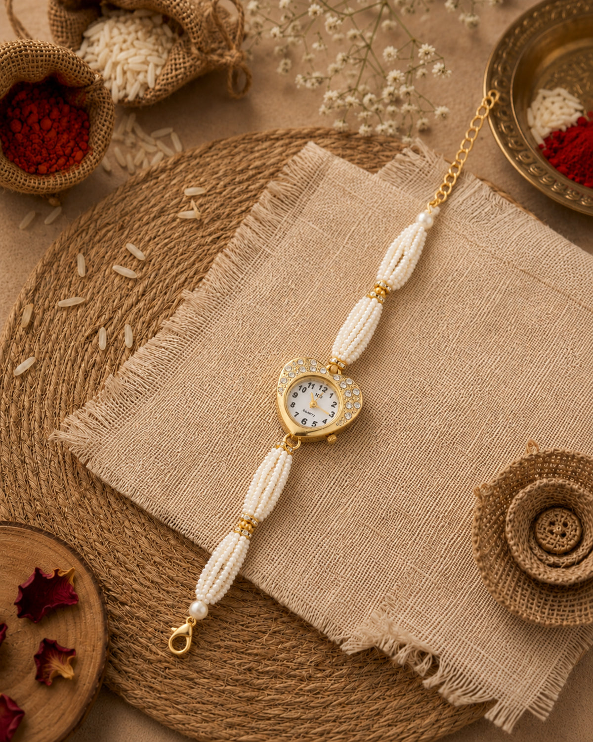 Heeri Pearl Zircone Heart Bracelet Wrist Watch