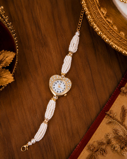 Heeri Pearl Zircone Heart Bracelet Wrist Watch