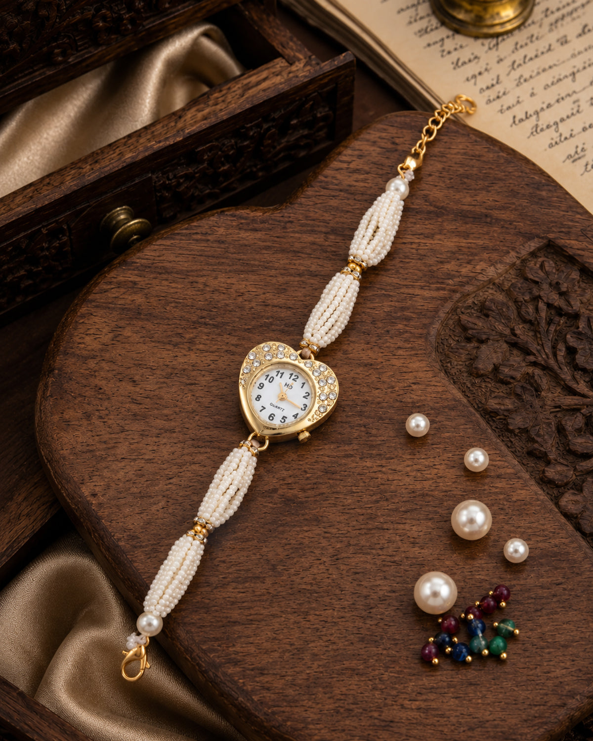 Heeri Pearl Zircone Heart Bracelet Wrist Watch