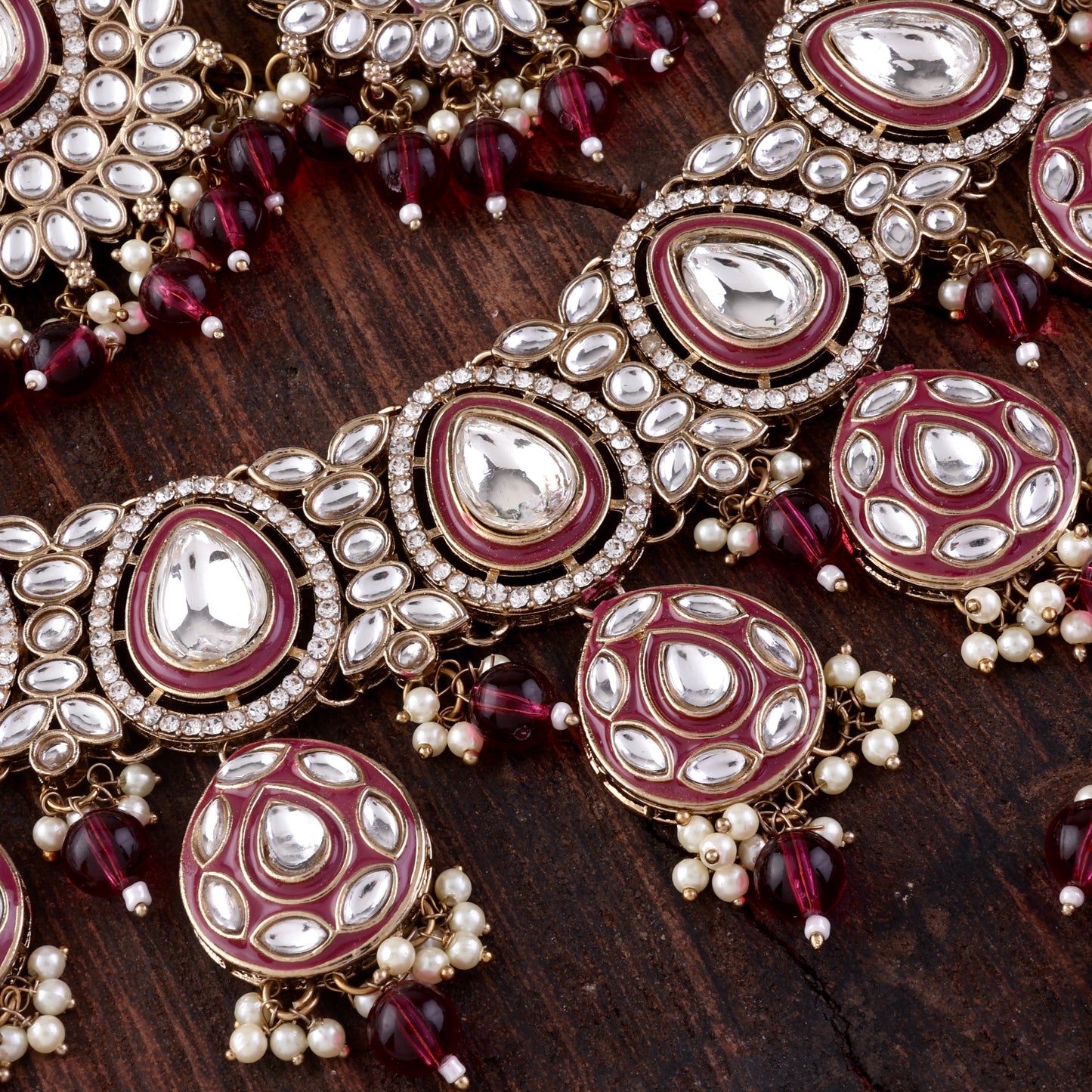 Plum Ruhana Necklace Set with Chandbali Earring and Statement Teeka