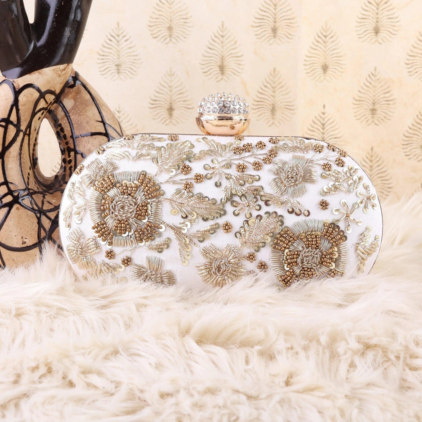 Ivory Trisha Embroidered Clutch