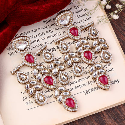 Dark Pink Japneet Premium Designer Zircone Earring
