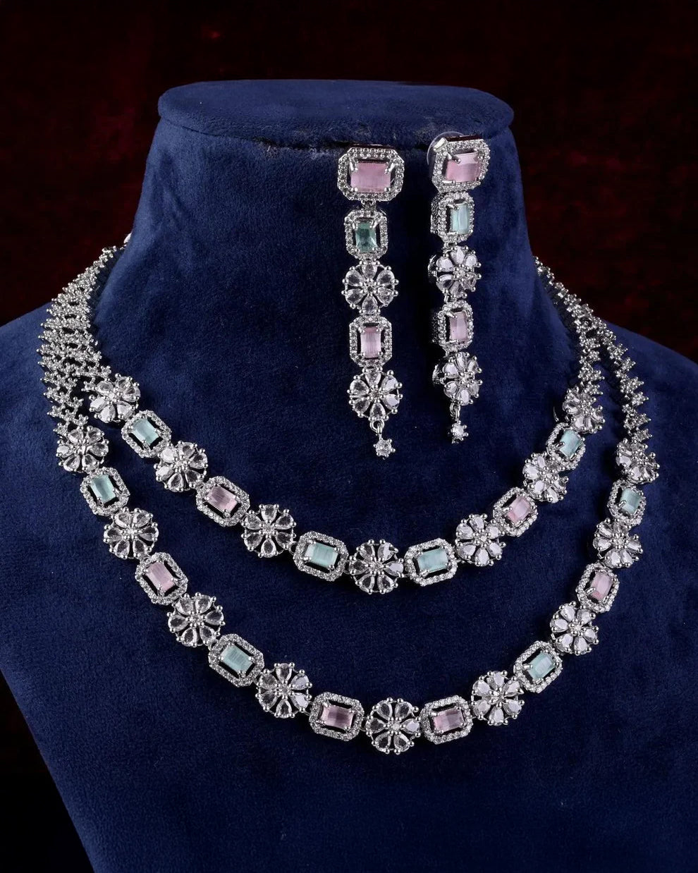 Pastel Salina 2 Layer American Diamond Necklace Set