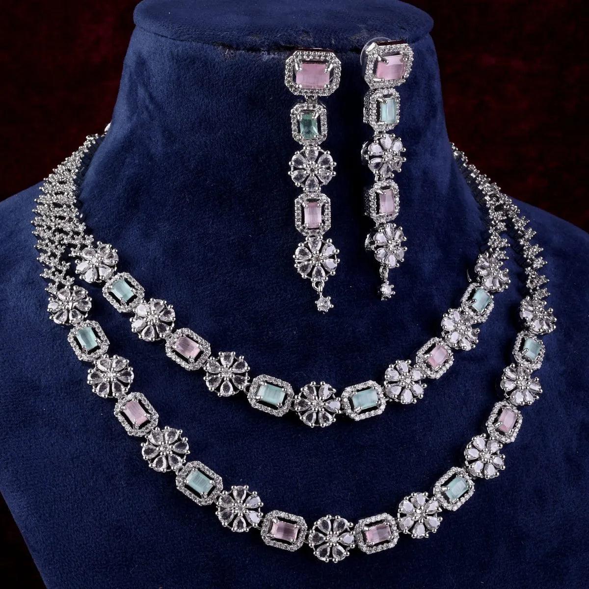 Pastel Salina 2 Layer American Diamond Necklace Set