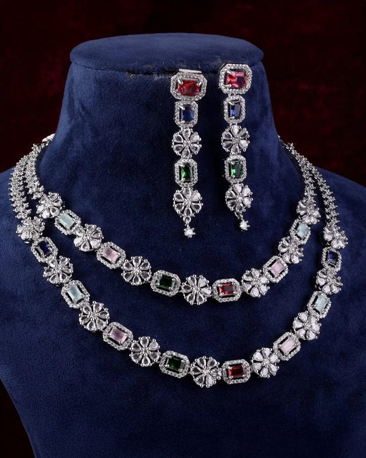 Multi Salina 2 Layer American Diamond Necklace Set