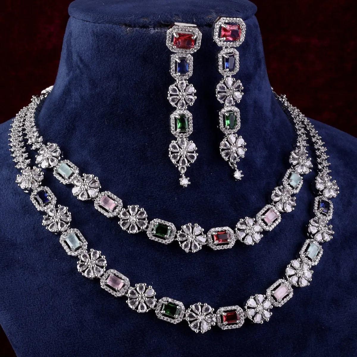 Multi Salina 2 Layer American Diamond Necklace Set