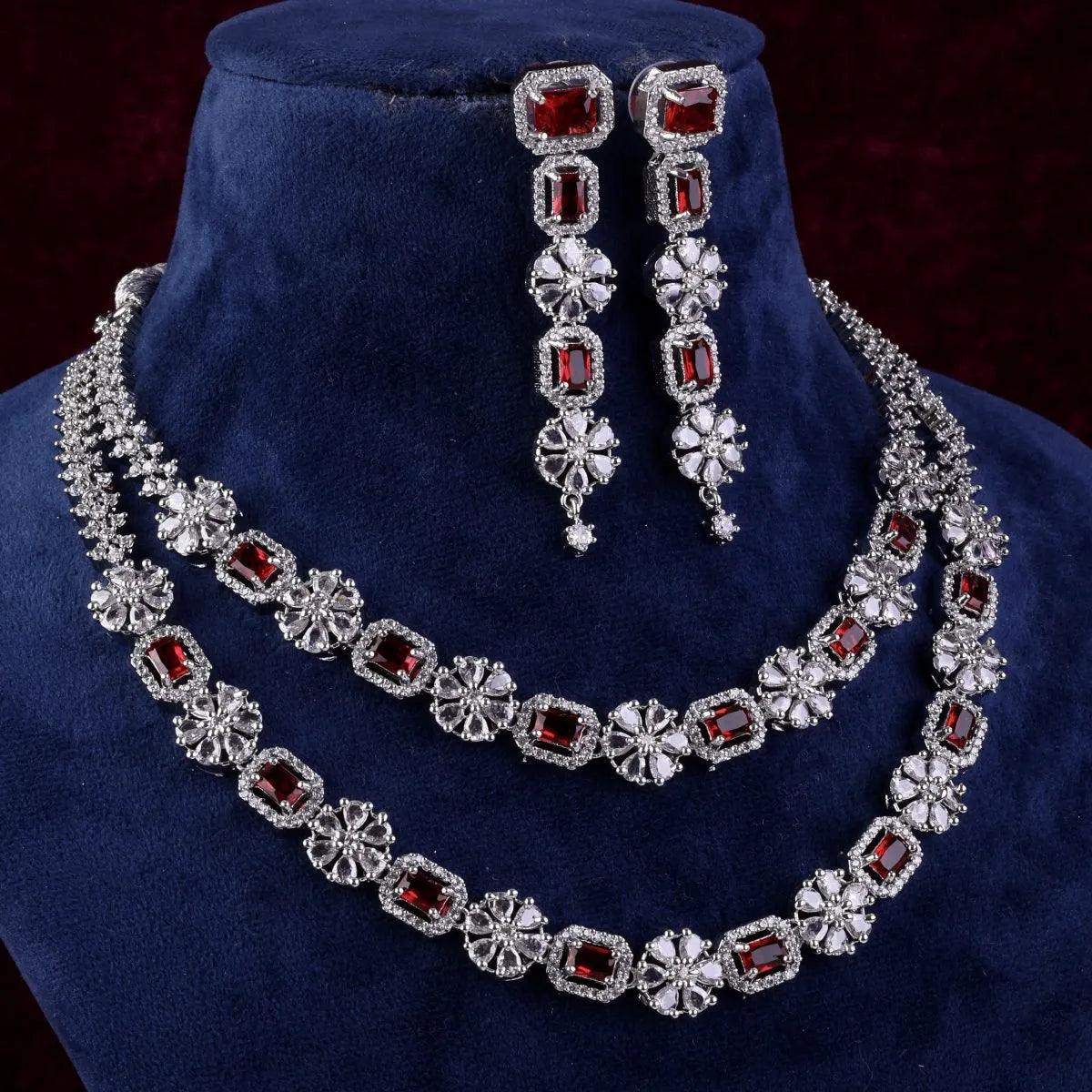 Wine Salina 2 Layer American Diamond Necklace Set